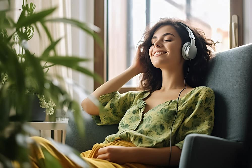 Female practicing self-care