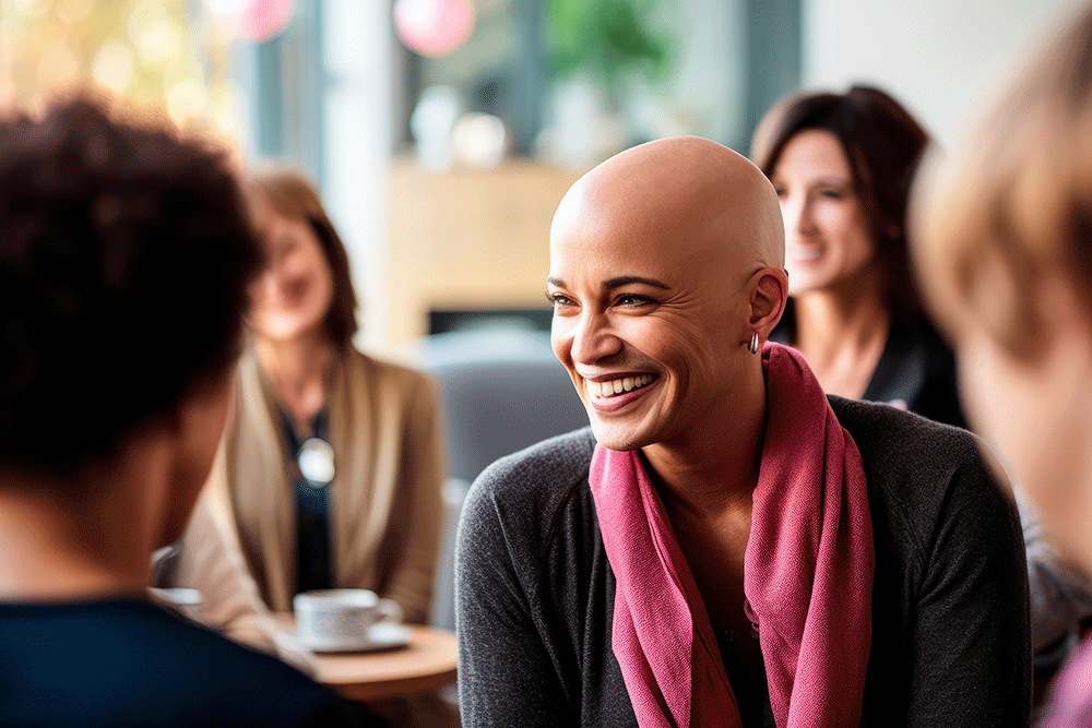 Group of people supporting their friend with cancer